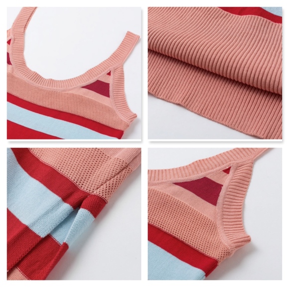 Striped Knit Dress with Leg Slit - Picture 5 of 7